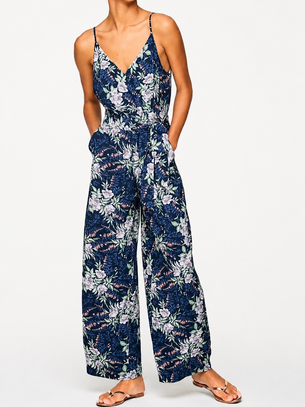 Loft navy blue floral jumpsuit, 6P